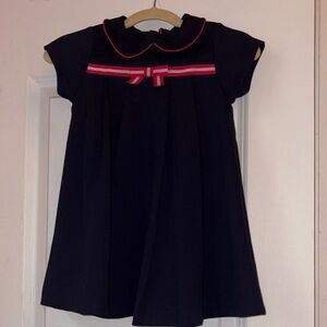 Jacadi Dark Blue Dress with Pink Trim with Knee high socks